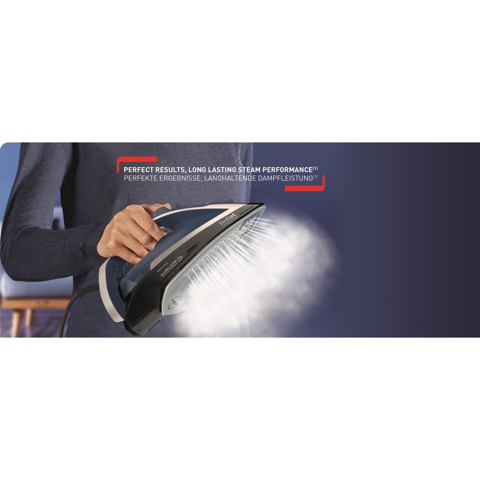 Tefal FV6846E1 Ultragliss Plus - Plancha de vapor antical, 2800 W, colector de cal extraíble, salida de vapor continua de 50 g/min, golpe de vapor de 260 g/min, apagado automático, azul/blanco