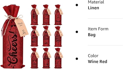Miniatura 8 de Shappy Bolsa de vino, funda reutilizable de lino para botella de vino con cordón, paquete de 10, para botellas de vino, envoltura de regalos,