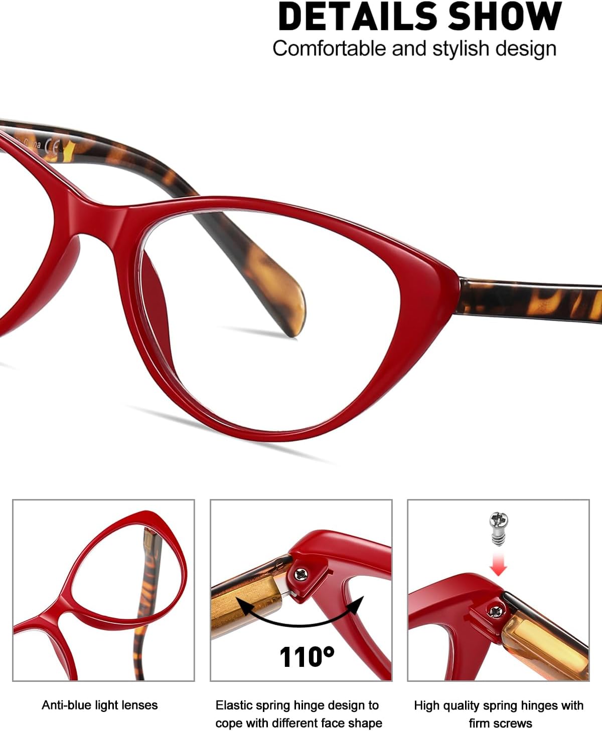 4 Pack Fashion Cat Eye Reading Glasses for Women, Computer Blue Light Blocking Readers Anti Glare Eyeglasses - Image 4