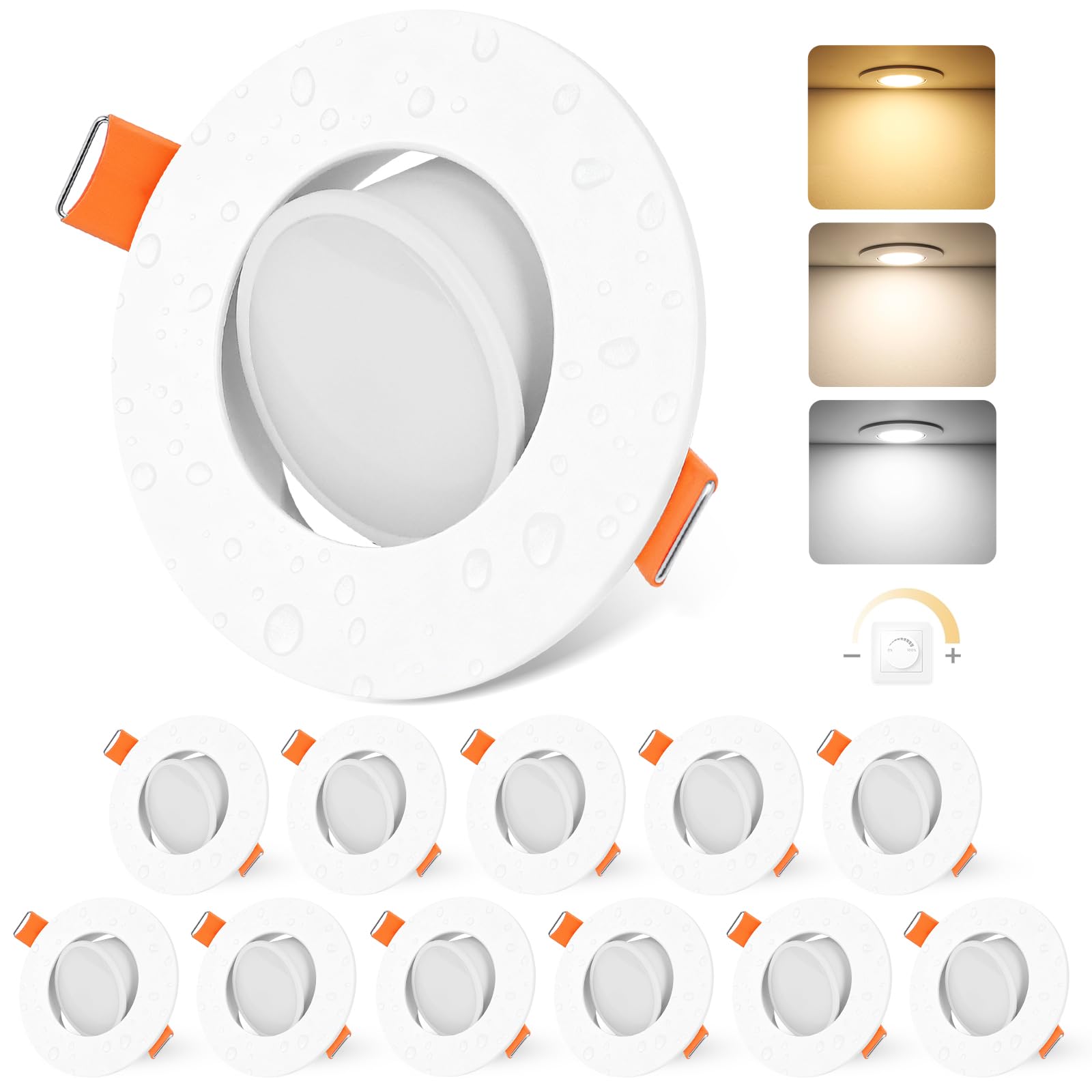 YindaLux LED Einbaustrahler 230V Dimmbar Schwenkbar Einbauspots 5W IP44 Deckenspots 68-80mm Lochmaß Spot 3000K/4000K/6000K Einbauleuchten für Badezimmer Wohnzimmer Küche Weiß 12er Set