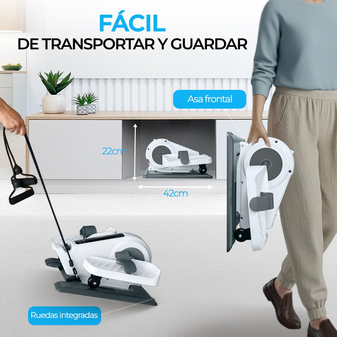 Pedaleador Eléctrico, Automático (12 Velocidades) y Manual (6 Resistencias), Mini Elíptica, Adelante/Atrás, Pedales Estáticos Ejercitador de Piernas para Personas Mayores/Ancianos y Oficina