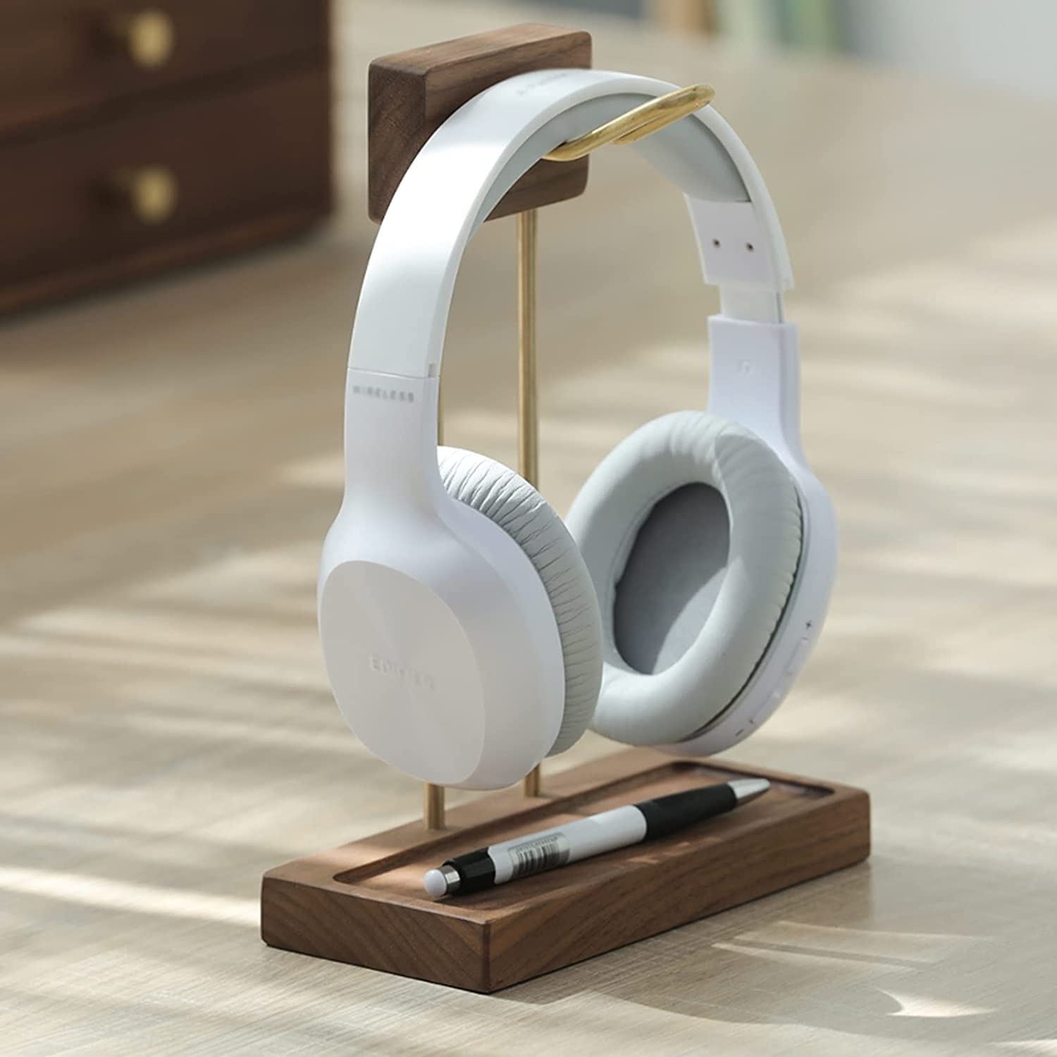Gaming Accessori Supporto per Cuffie da Gioco in Legno di Noce E Ottone Supporto per Display per Cuffie da Gioco per La Maggior Parte delle Dimensioni delle Cuffie Stand Over-Ear da Gioco