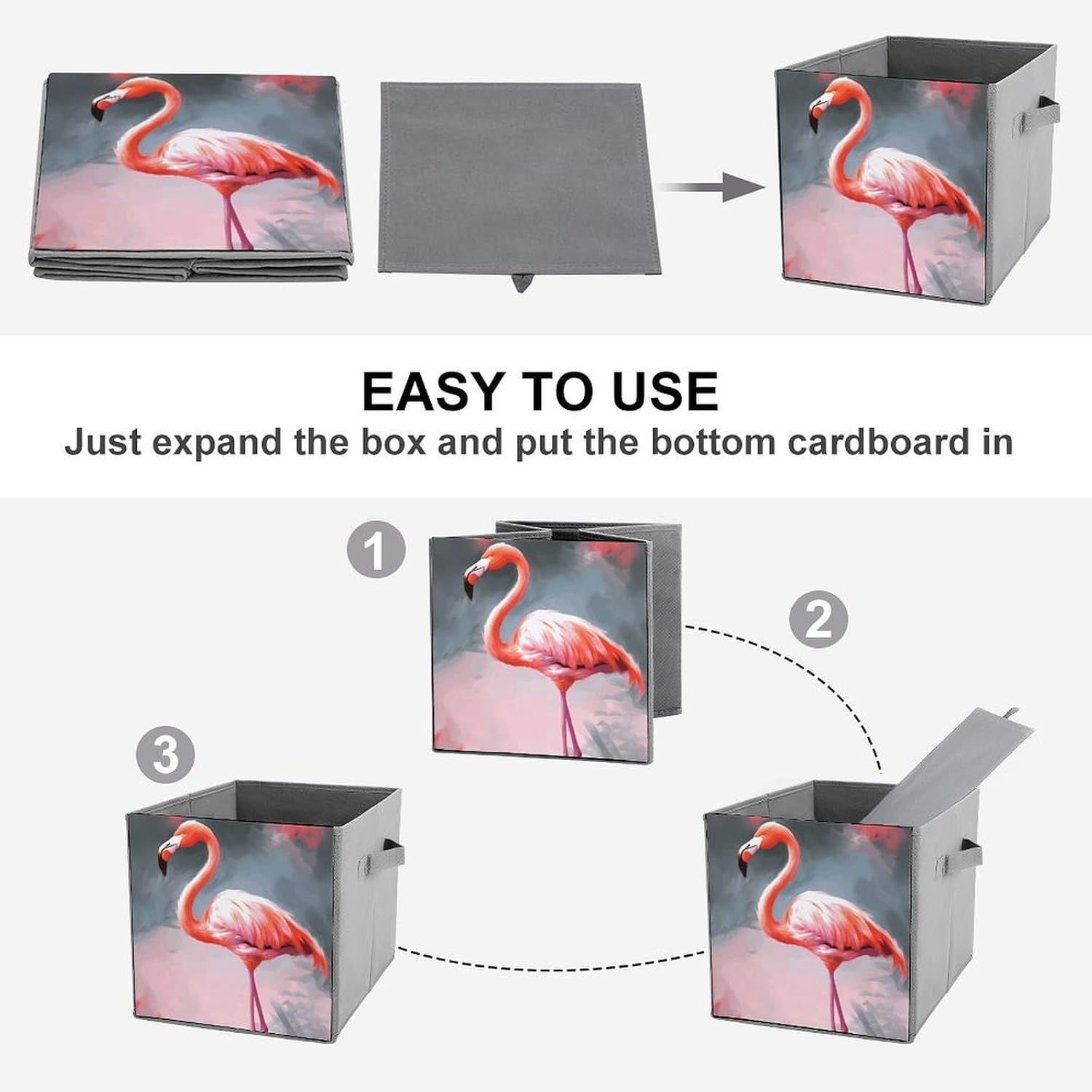 Folding Storage Bins Oxford Fabric Clothes Storage Boxes with Handles | Painting Flamingo Cube Organizer, Easy to Store, Multi Functional Cube Storage Organizer for Office Bedroom
