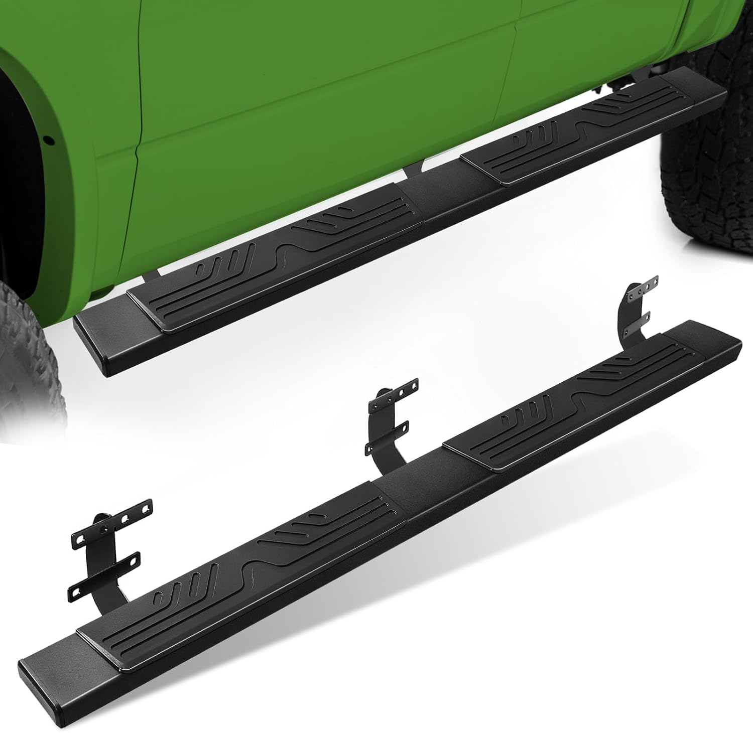 6.5 Inches Running Boards for 2019 2020 2021 2022 2023 2024 2025 Dodge Ram 1500 Quad Cab/Extended Cab New Body Style Ridge Pattern Side Steps Bars for Truck, Black Aluminum Alloy