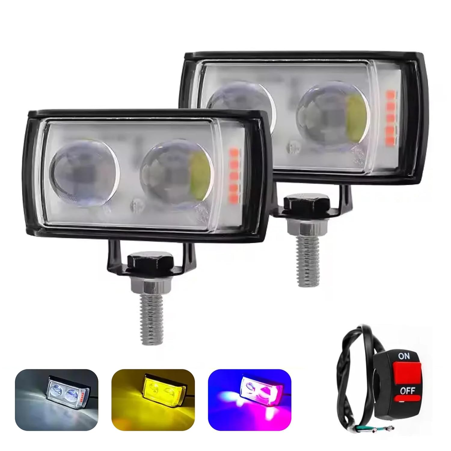 generic SP Electron 12v/24v 45W Mini Double Lens Fog Light with Yellow & White Flashing Light with Switch (Pack of 2)-picture-12