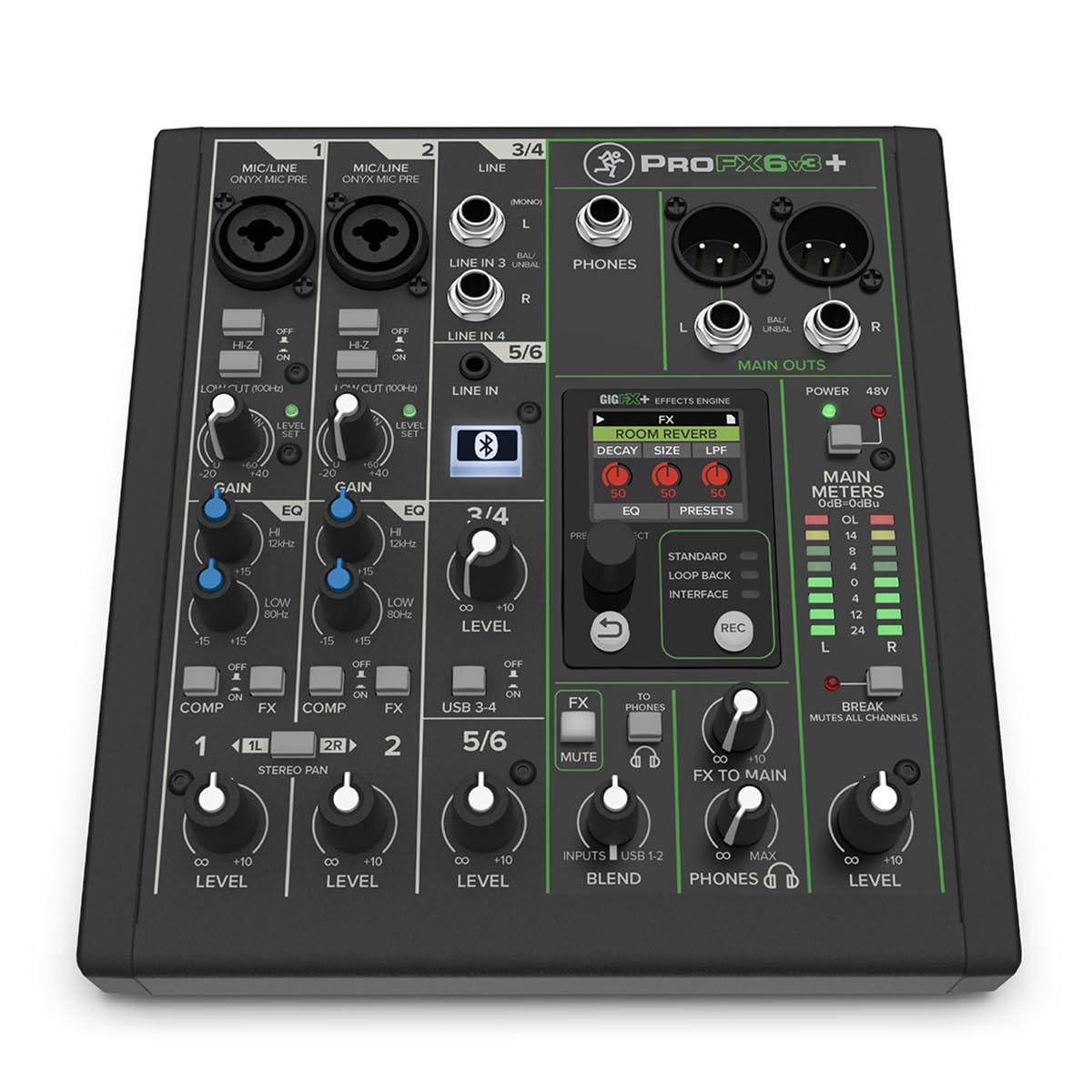 ProFX6v3+ 6-Channel Professional Analog Mixer with USB, Onyx Mic Preamps, GigFX Effects Engine, and Bluetooth