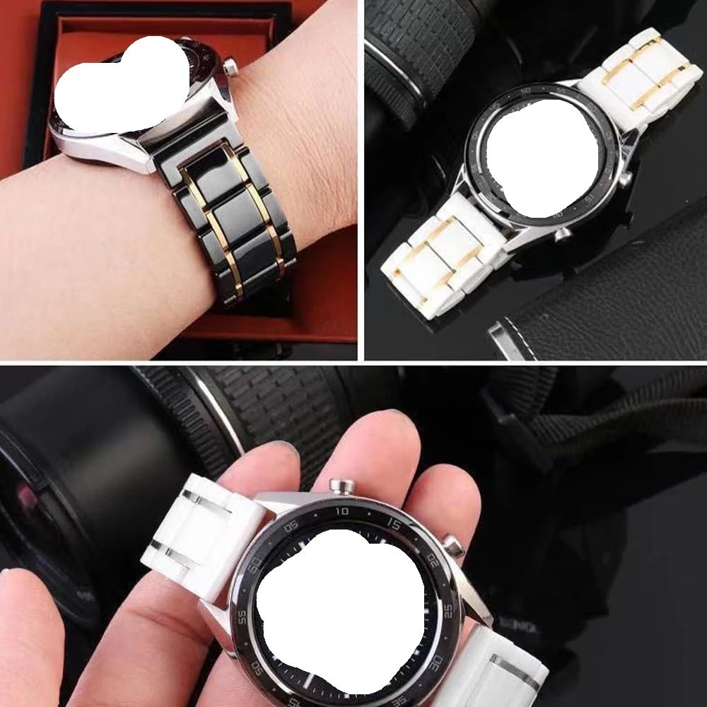 Correa de cerámica Universal para Reloj (20 mm, 22 mm, Cierre desplegable de liberación rápida) (Negro, 20 mm)