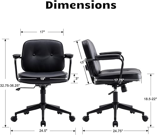 Miniatura 2 de HEAH-YO Silla de escritorio moderna de piel sintética, silla de escritorio ajustable para computadora con ruedas y brazos, silla giratoria con