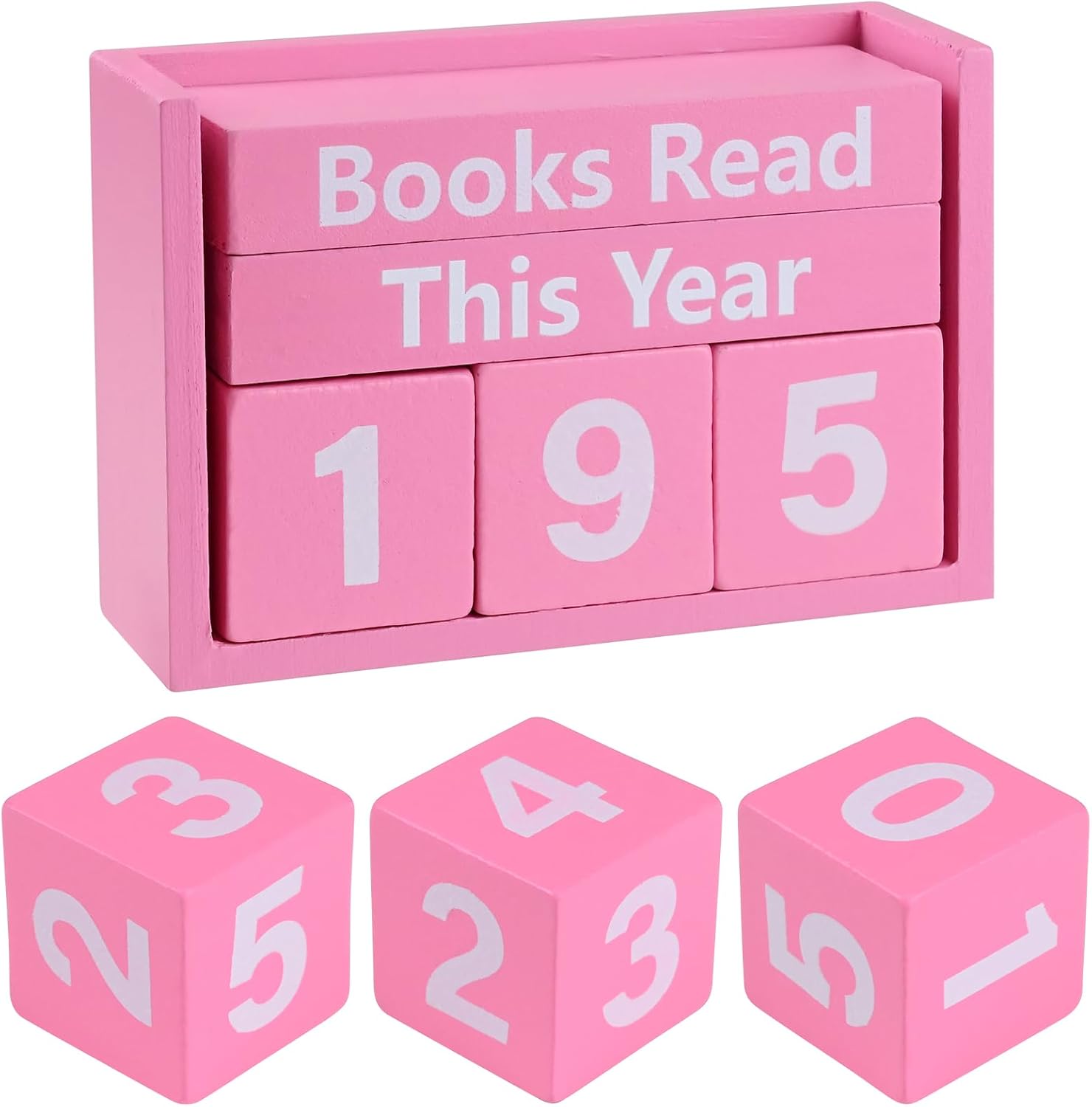 Pink Books Read This Year Counter Wooden Reading Tracker Block