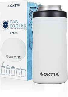 COKTIK 4 in 1 Insulated Can Cooler, Doublae Wall Slim Can Cooler for 12 oz Regular or Slim Cans & Beer Bottle (White)