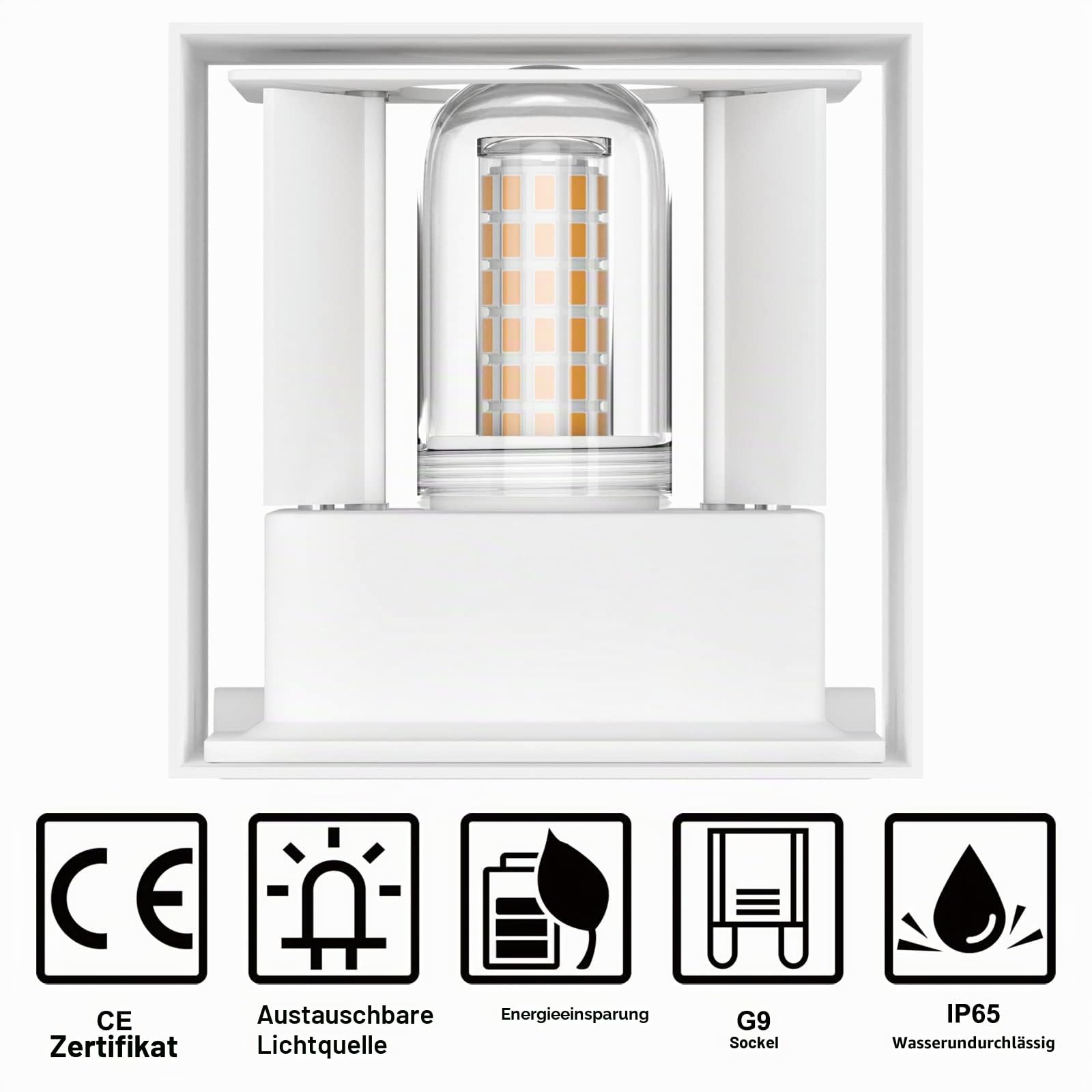 ChangM Wandleuchte Innen Aussen 7W LED Wandlampe mit Einstellung des Blattwinkels, IP65 Wandleuchte Weiße Schale mit Ersetzbaren G9 LED Birne, Warmweiß 3000K, 4 Stücke