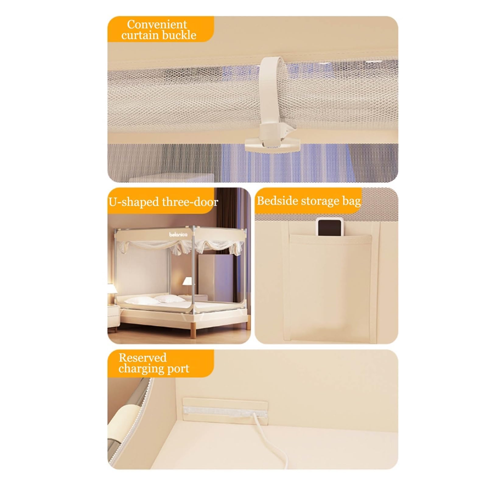 Mosquitera Cuadrada, mosquitera de Cuatro Postes, mosquitera para Cama con Dosel, mosquitera con Parte Superior a Prueba de Polvo, mosquitera para Cama Doble, Cama Individual (Blanco, 2,0 m)