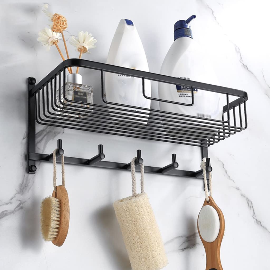 Estantes Estantes de Ducha de Esquina de Baño Estantes Flotantes Negro Cesta de Malla Ampliadare Completo Colgador de Toallas Colgante de Pared Inodoro Almacenamiento Cosmético Resistente a