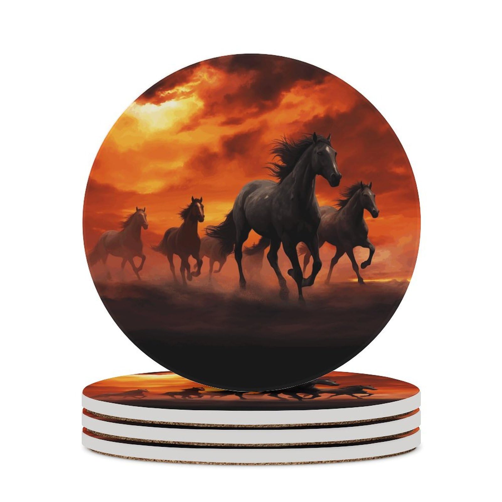 Dessous de verre céramique liège rond protection table motif chevaux