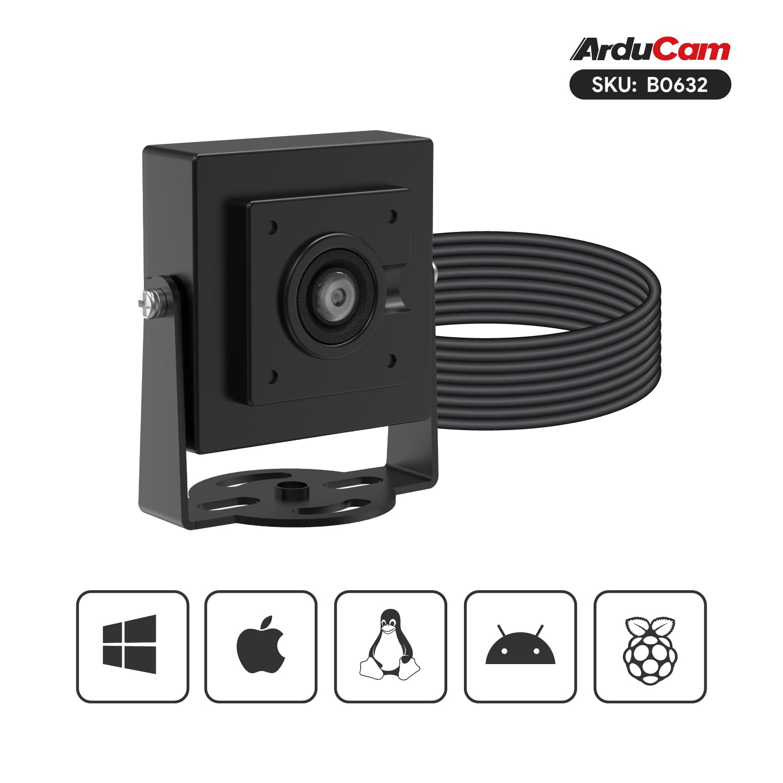 Arducam VGA Global Shutter USB Camera Module, 800 fps @ QQVGA fotocamera ad alta velocità, monocromatico grandangolare UVC Webcam per Windows, Linux OS