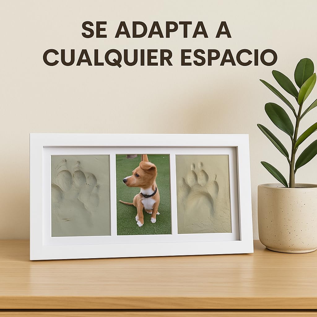 Marco para Huellas de Mascota (Perro, Gato) con Foto. Kit de Impresión de Arcilla Blanca. Caja Regalo con paspartus de Colores.Recuerdo Personalizado para Perros y Gatos.