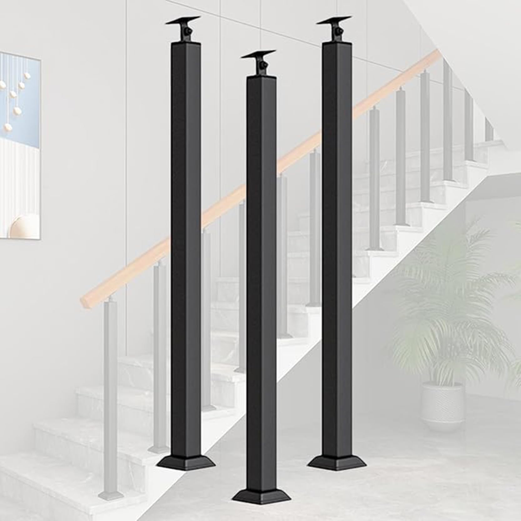 Poste de balaustres de escalera de metal negro y columna ajustable 270°