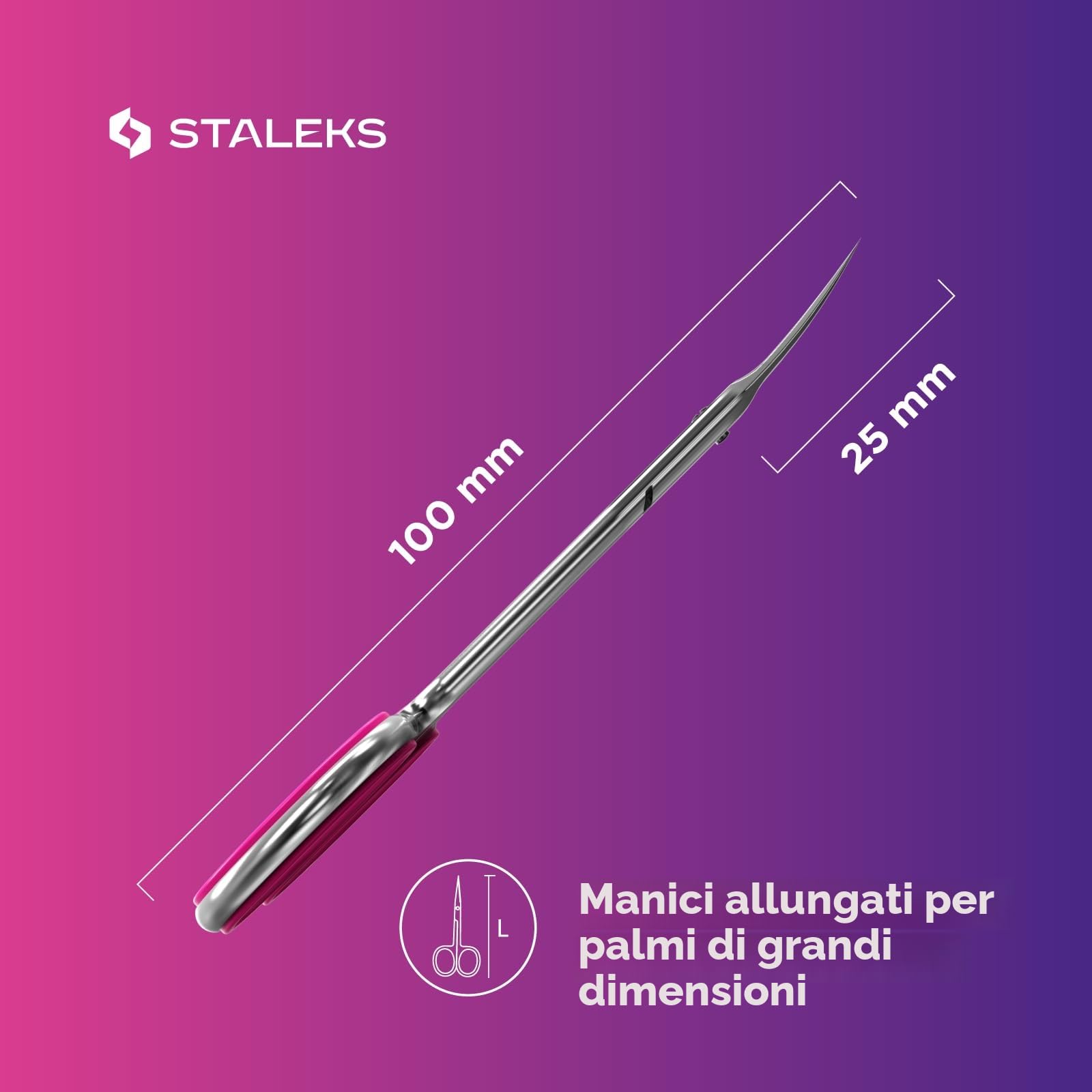STALEKS Pro - Forbici Professionali per Pelle Cuticola, Lame Curvo Classico e Manici in Silicone Rosa, Affilatura Manuale, Smart 40 Type 3, SS-40/3