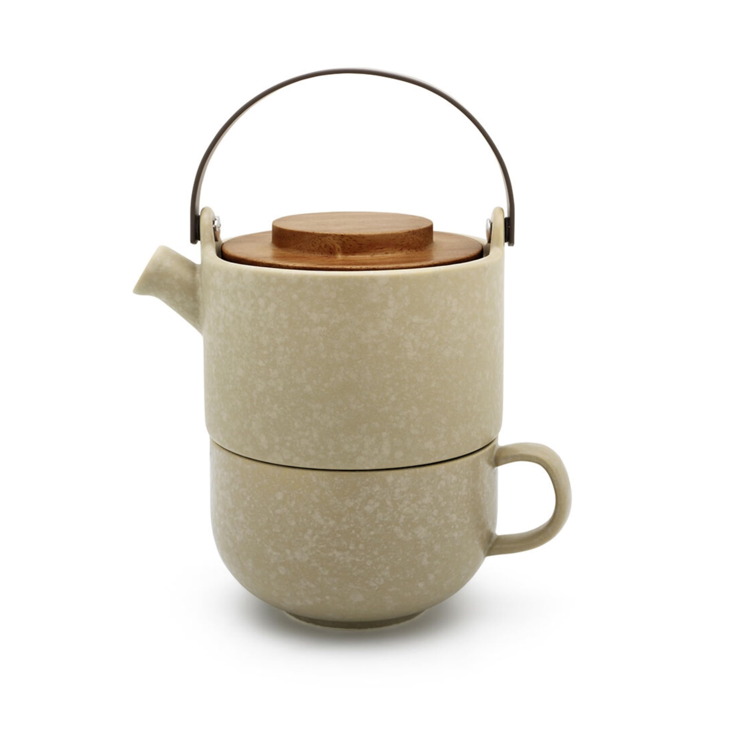 Bredemeijer Theiere Avec Infuseur Thé, Tasse a The Umea 0,5 Litres - Gris | Petite Théière avec Infuseur en Céramique, Couvercle Bambou, Gain de Place et Lave-Vaisselle