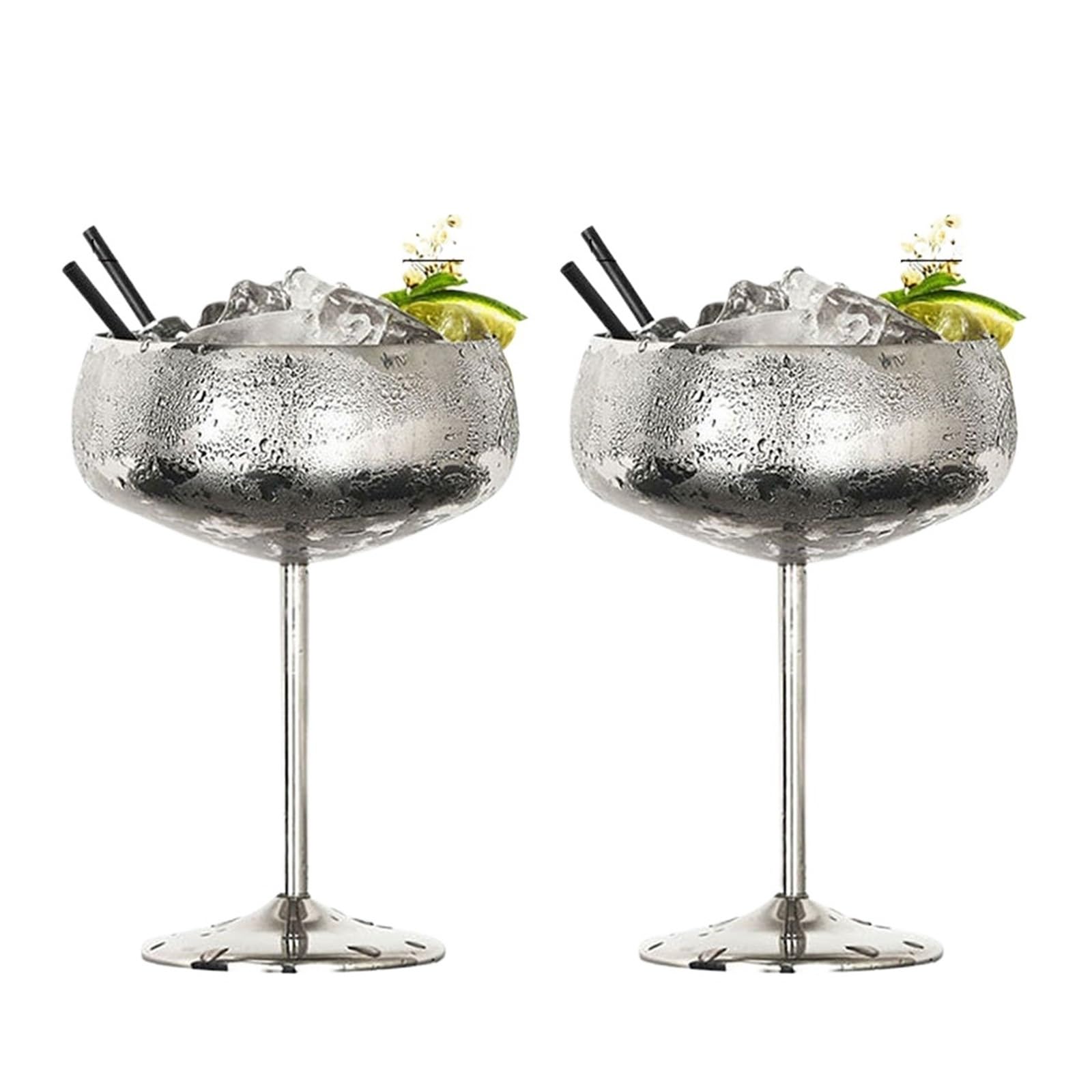 2 Stück 450 ml Edelstahl-Cocktailglas Trinkgeschirr Bar Wein Zubehör Champagner Hochzeit Wein breite Öffnung Home Party