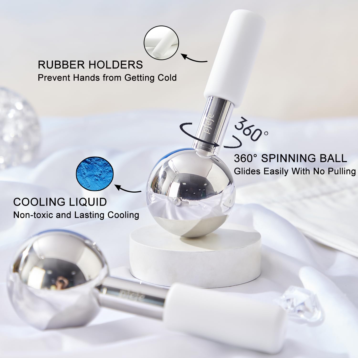 Pfefe 360 Rotating Ice Globes for Face & Eyes, Unbreakable Stainless Steel Cryo Sticks for Beauty Routines, Facials Cold Roller Colling Globes for Puffiness, Wrinkles, Dark Circles, Headaches - Image 2