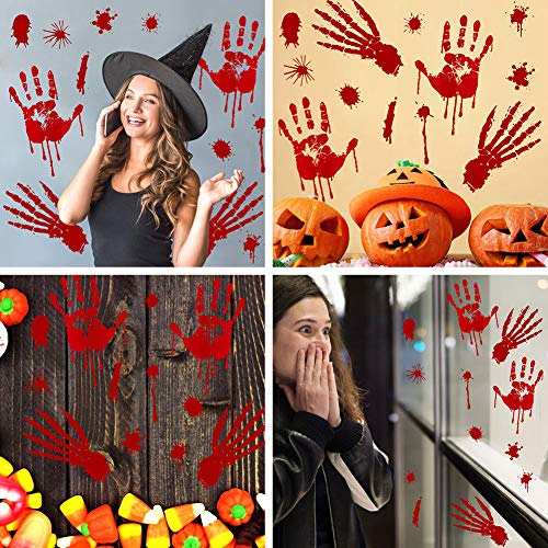 Gretess Halloween Window Door Decoration Set - 2 Giant Bloody Window Poster Clings & 6 Bloody Handprint Footprint & 16 Bloodmarks, Haunted Creepy Scary, Indoor Outdoor Party School House Door Decor