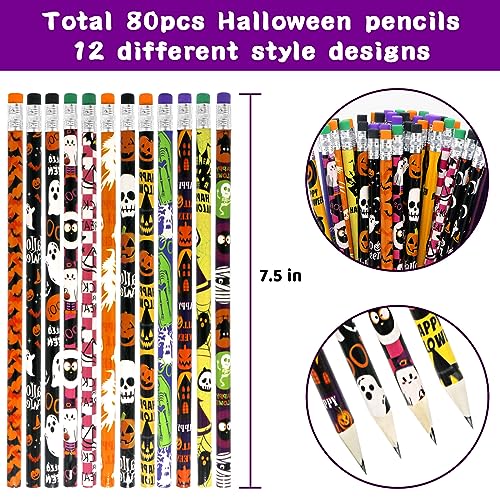 Tuzuaol 80 lápices Halloween con borrador y diseño colorido miniatura 2