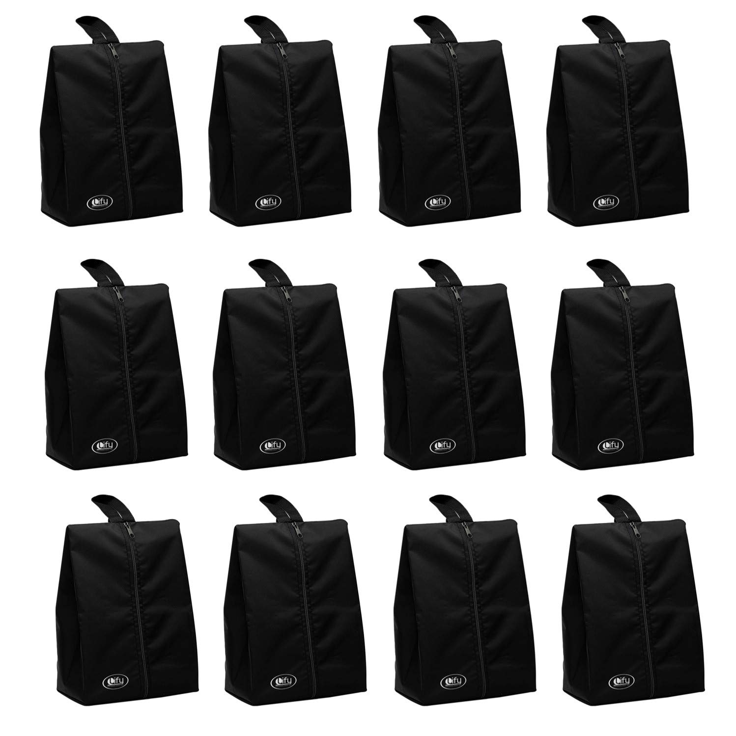 Lify Shoe Storage Organizer Bags Set, Water-Resistant Nylon Fabric with Sturdy Zipper for Traveling (12 Piece Pack) (Black -12Pcs)