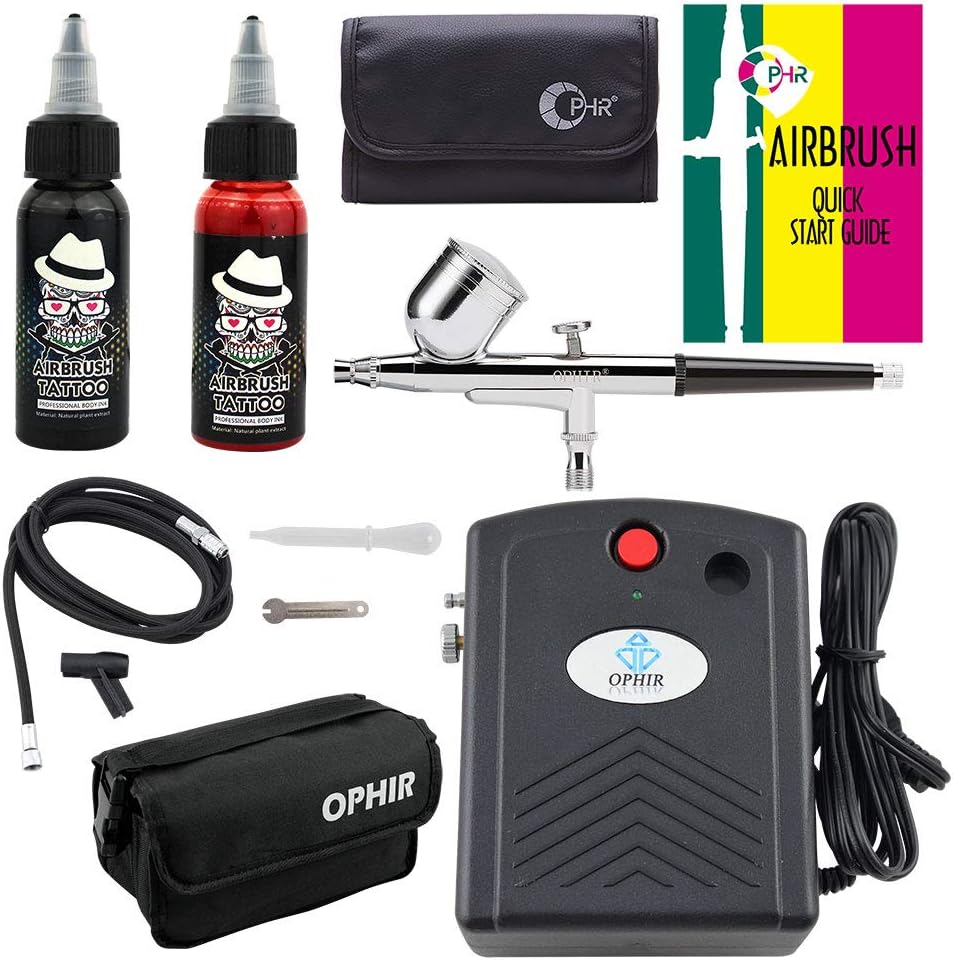 T TOGUSHMini Air Compressor with Airbrush kit with 2 Bottle of Temporary Tattoo Pigments for Body Painting