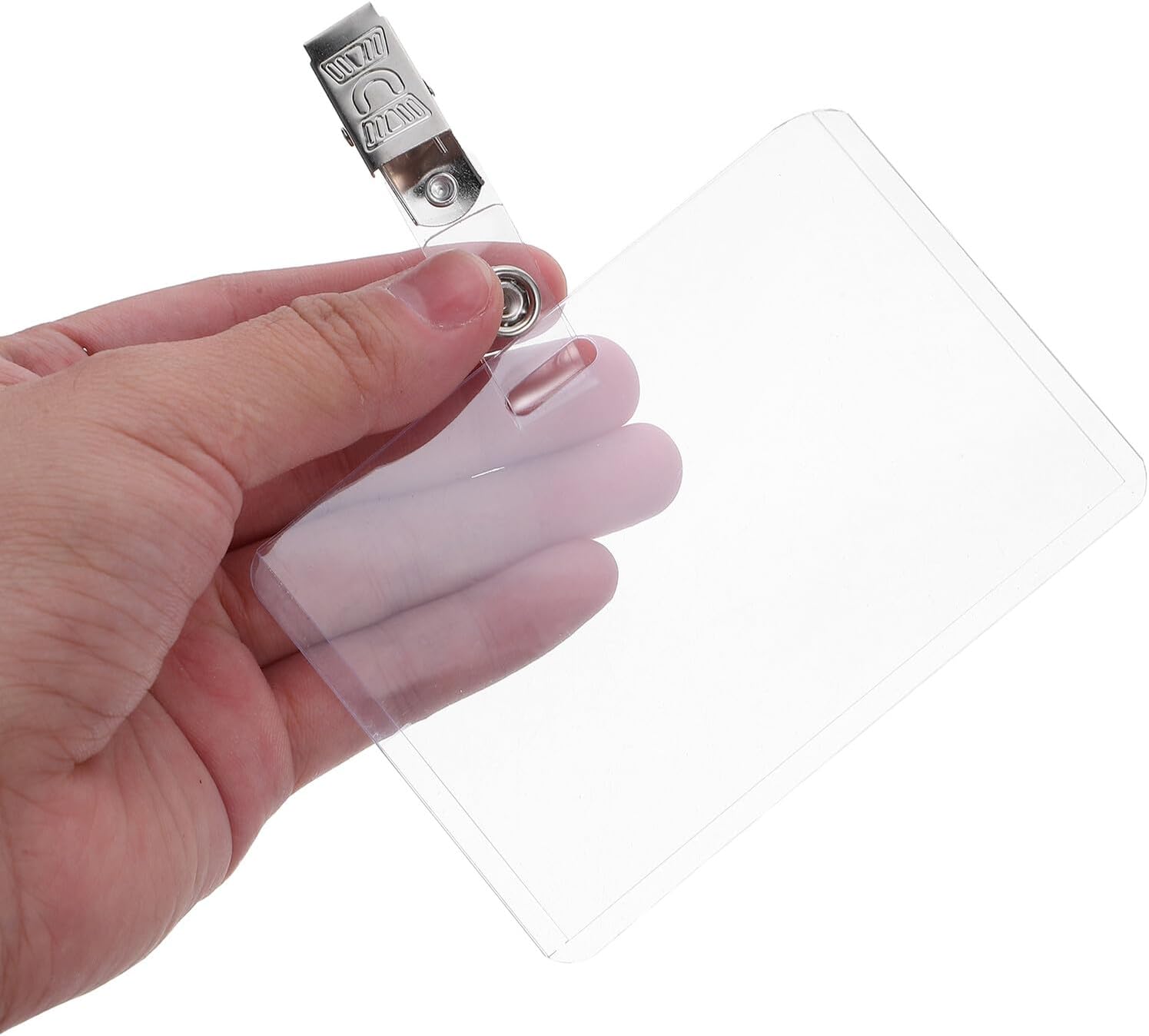 Alipis 50pcs Horizontal Id Badge Holders 10x6.8cm Waterproof Soft Plastic Card Sleeves with Metal Clip, Office Work Card Id Protector for Employees and Conferences