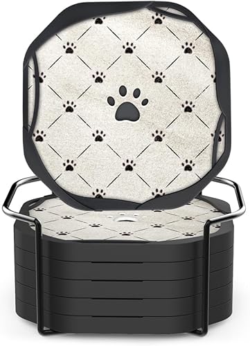 Miniatura 17 de UMIRRO Posavasos absorbentes para bebidas, posavasos de silicona retro rústico con inserto de fieltro para decoración de mesa de café, estilo 24.