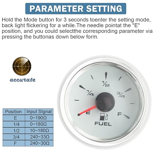 Miniatura 4 de Medidor de combustible marino  Medidor de nivel de combustible de barco impermeable de 2.047 in, medidor de combustible universal de repuesto para