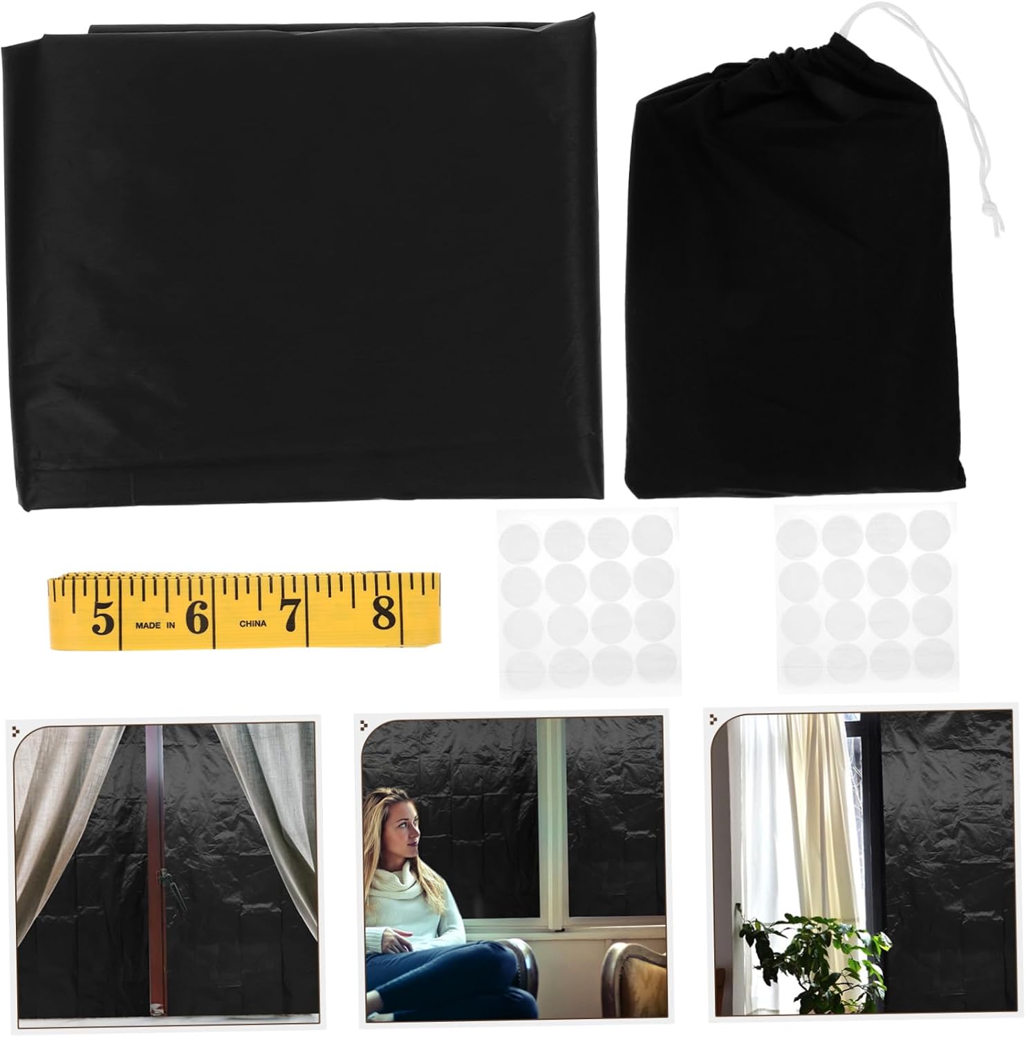 Portable Blackout Window Shade 138x57 Inch Cloth Black