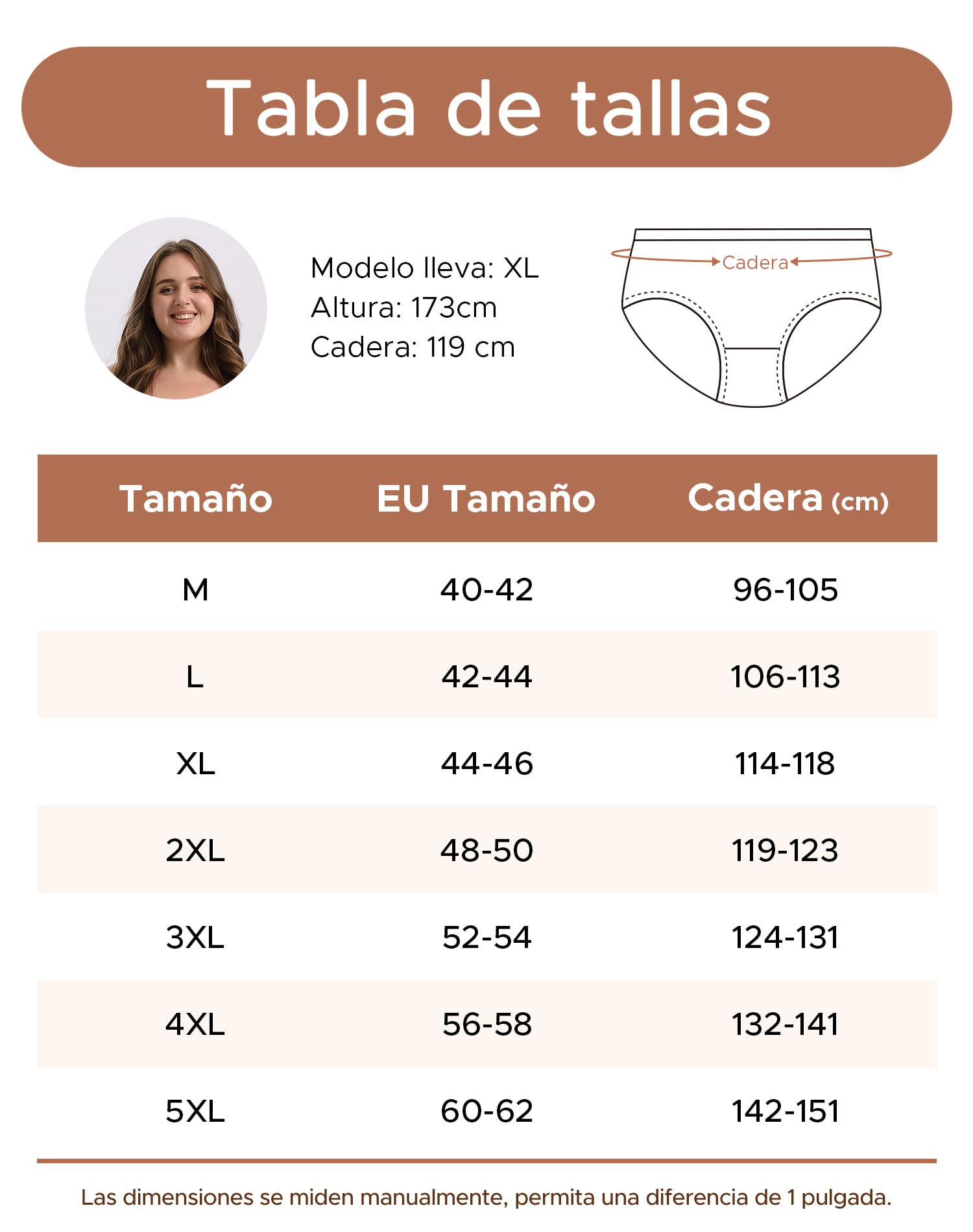 INNERSY Bragas Tallas Grandes Mujer Algodón Cintura Altas Ropa Interior Pack de 5