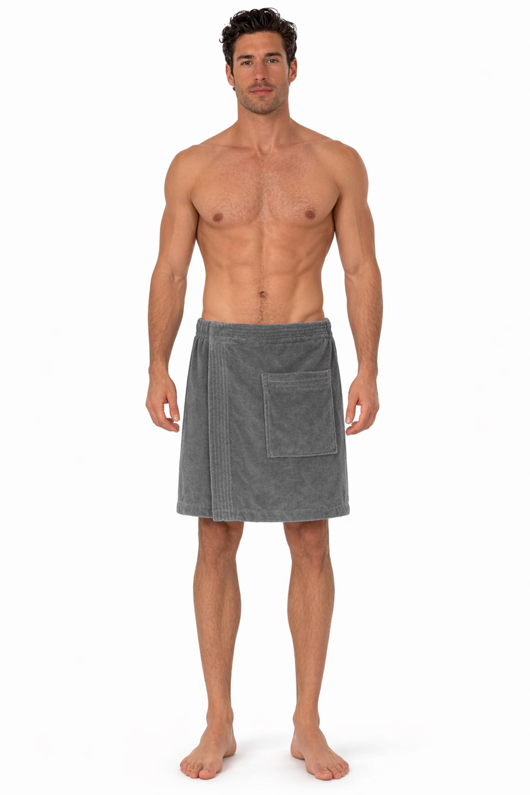 Turkish Cotton Terry Velour Adjustable Body Wrap Towel for Men Gray One Size
