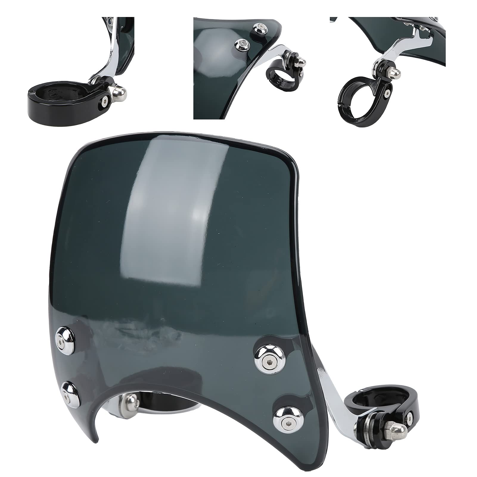 KIMISS Parabrezza per Moto, Parabrezza per Deflettore del Vento Cupolino Regolabile a 180° Universale per Forcella Anteriore da 1,5-1,6 Pollici (acrilico)(nero)