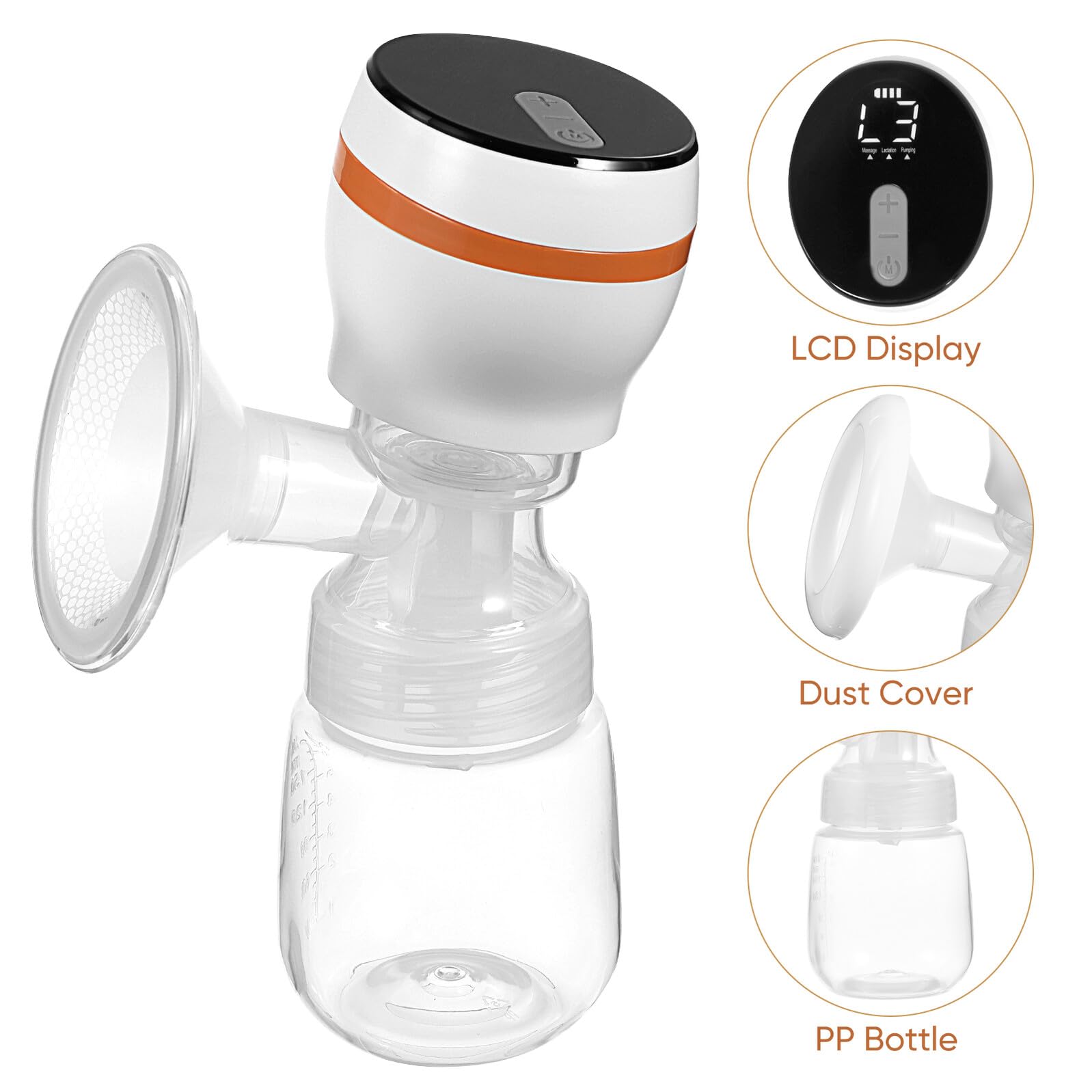 ORFOFE Extractor de Leche Portátil Eléctrico sin Cables Pantalla Lcd y Material Pp, Diseño Silencioso y Cómodo para Uso Manos Libres en Lactancia