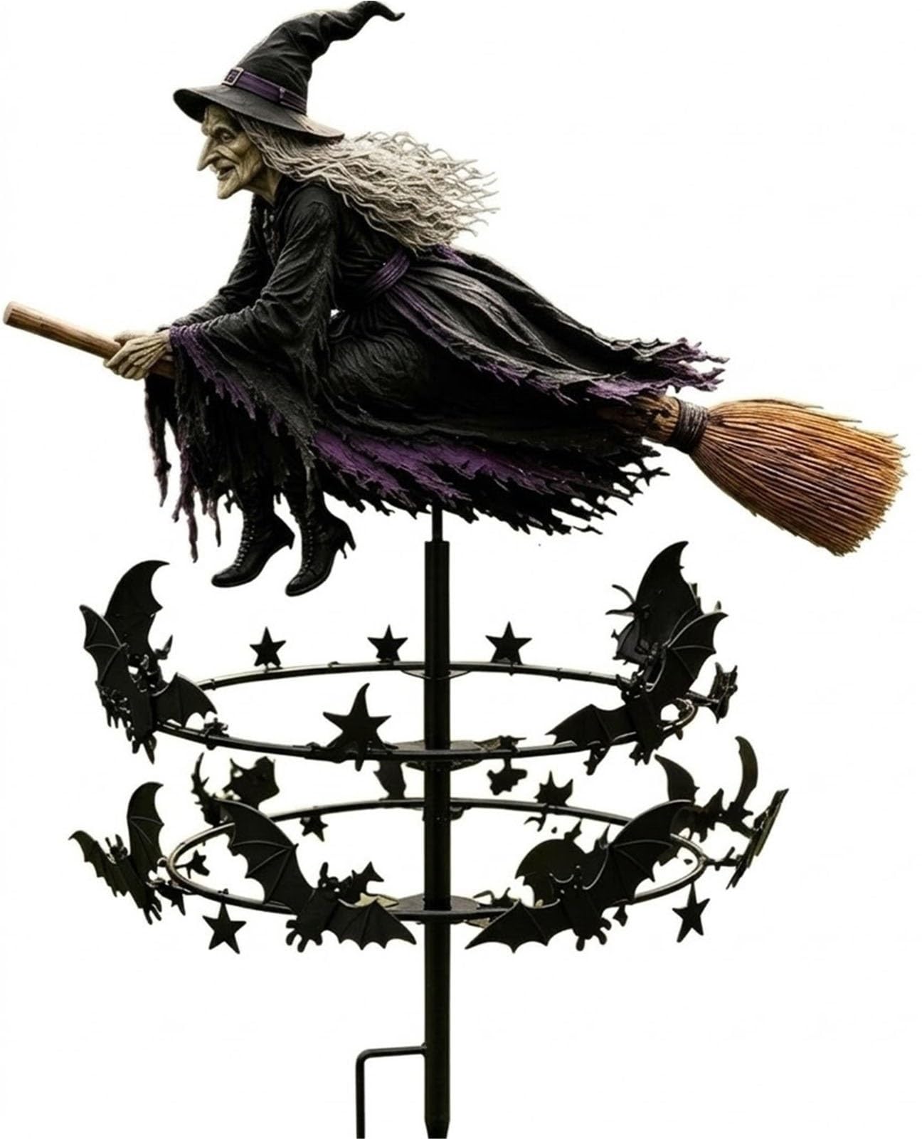 Hufenyu One Color The Enchanted Witch Garden Wind Spinner Metal Halloween Yard Art