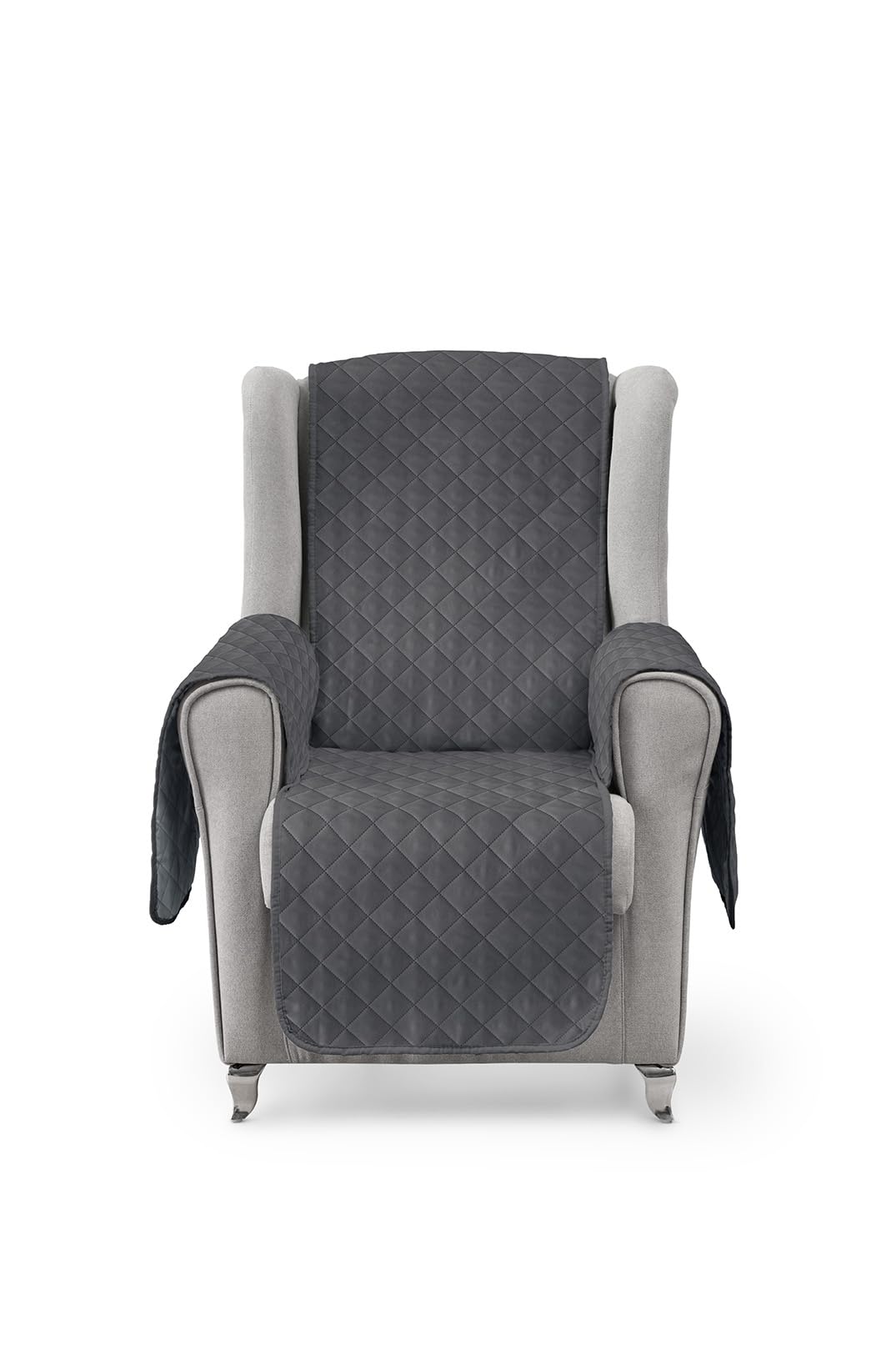 Textilhome - Copripoltrona 1 posto con braccioli LUKA (Confezione da 2 unità), Poltrona Relax Reclinabile e orecchie imbottito misura 55 cm. SalvaDivano REVERSIBILE. Grigio