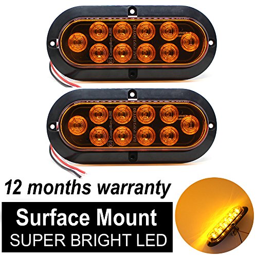 TMH (Pack of 2) 6 Inch 10 LED Surface Mount Oval Amber Turn Signal Side Marker Tail LED Light for Truck Trailer Trail Bus 12V DC