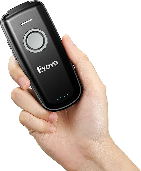 Eyoyo Mini 1D Bluetooth Barcode Scanner Wireless, With Power On/Off Button, Volume Up/Down Button,1500mAh Rechargeable Battery, Portable Bar Codes Reader for Windows, Mac Computer, Android, iOS Phones