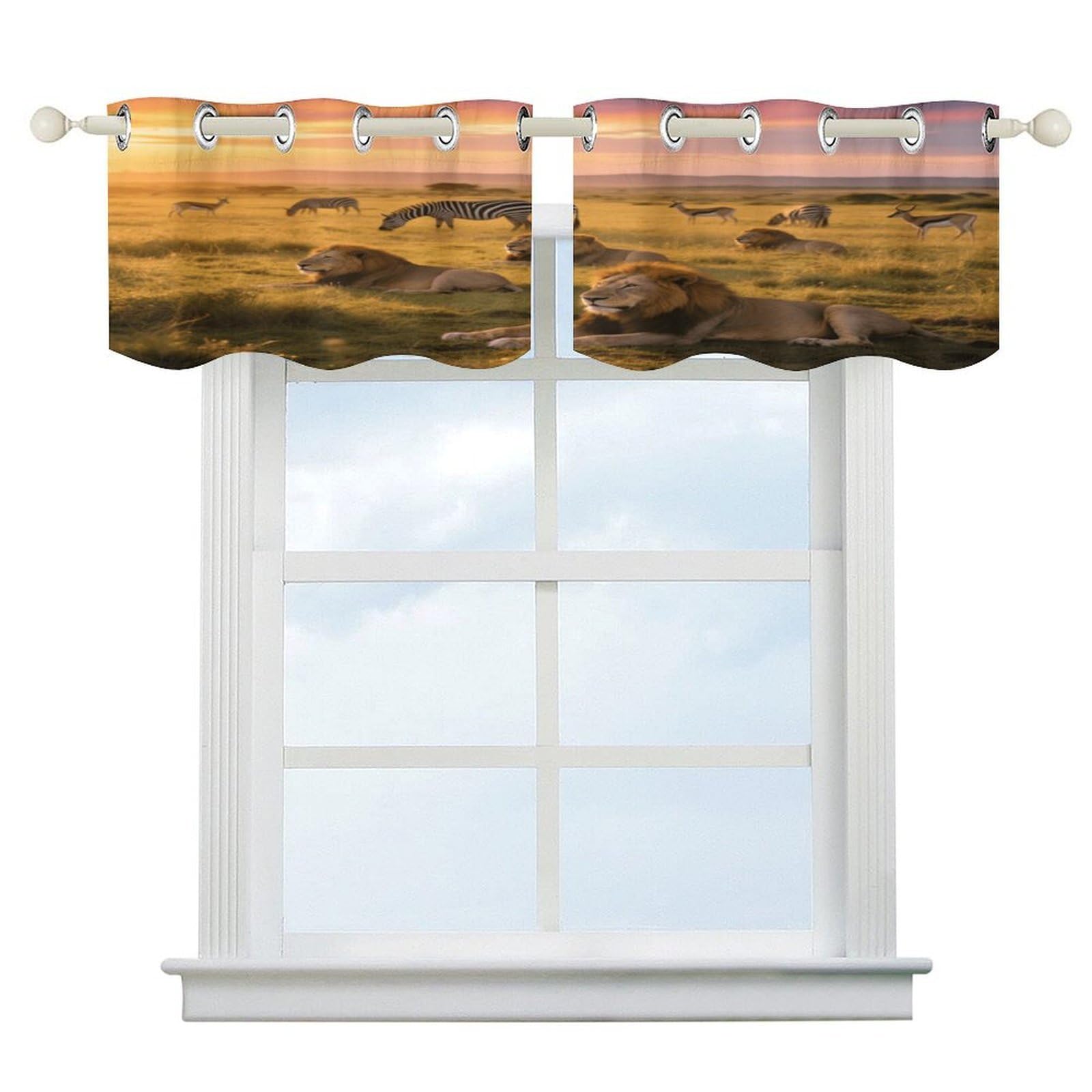 Fekiloot Style Grassland Animals At Dusk Short Curtains Valance Curtain