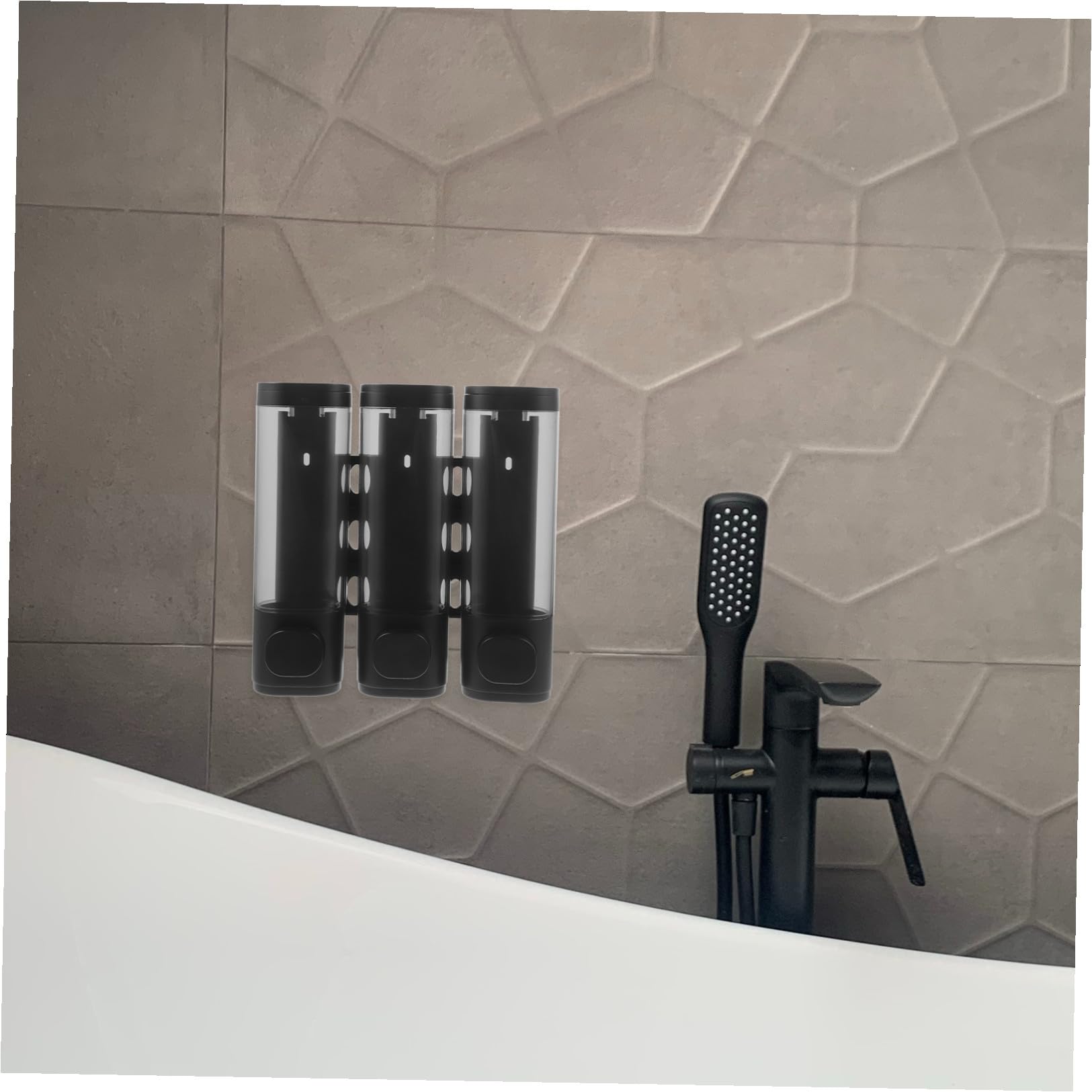 Dispenser Sapone da Muro 3 Camere Manuale per Bagno Nero Abs