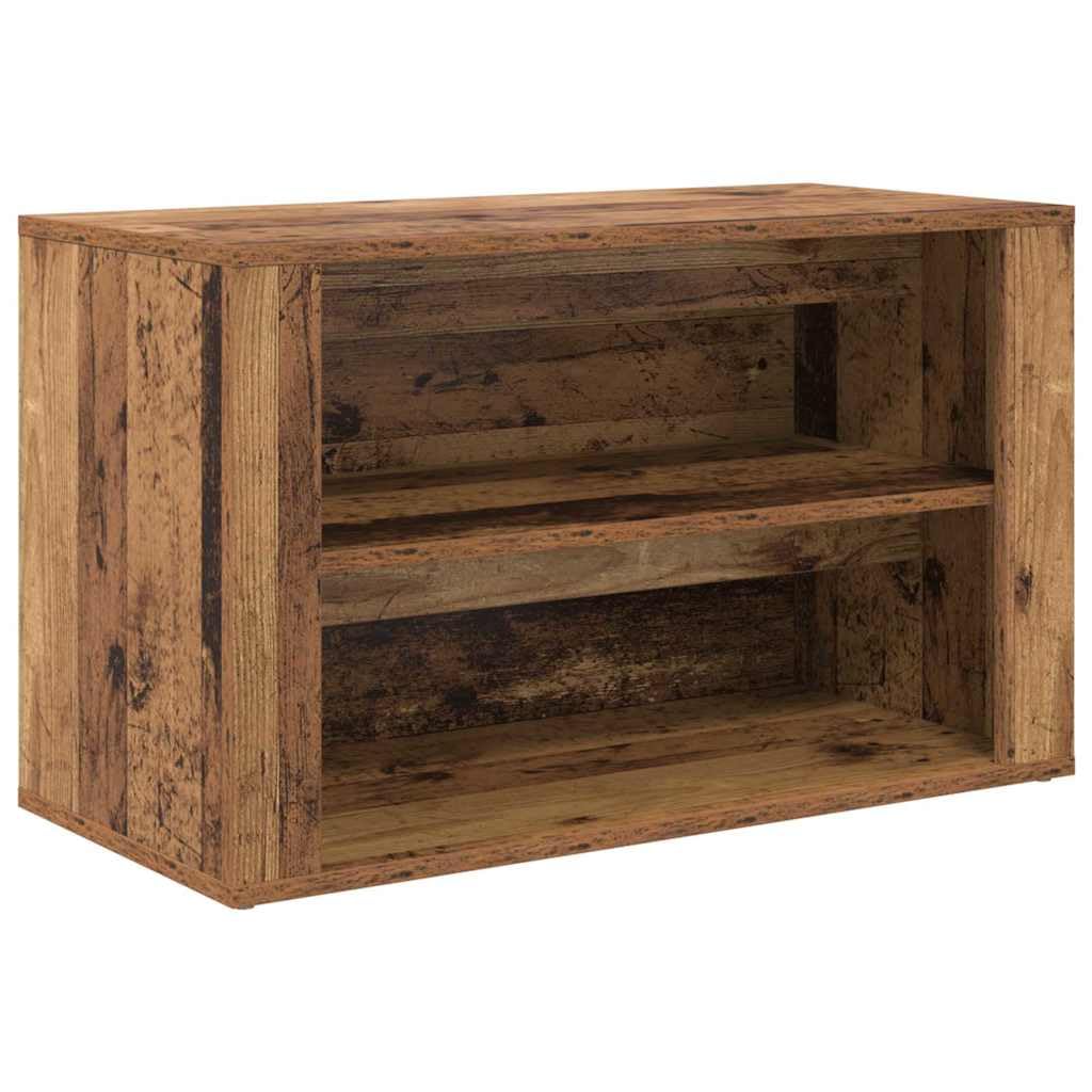 Stary drewniany stojak na buty 75 x 35 x 45 cm | Drewno konstrukcyjne, wygodna ławka, półki w zestawie, do przedpokoju i salonu