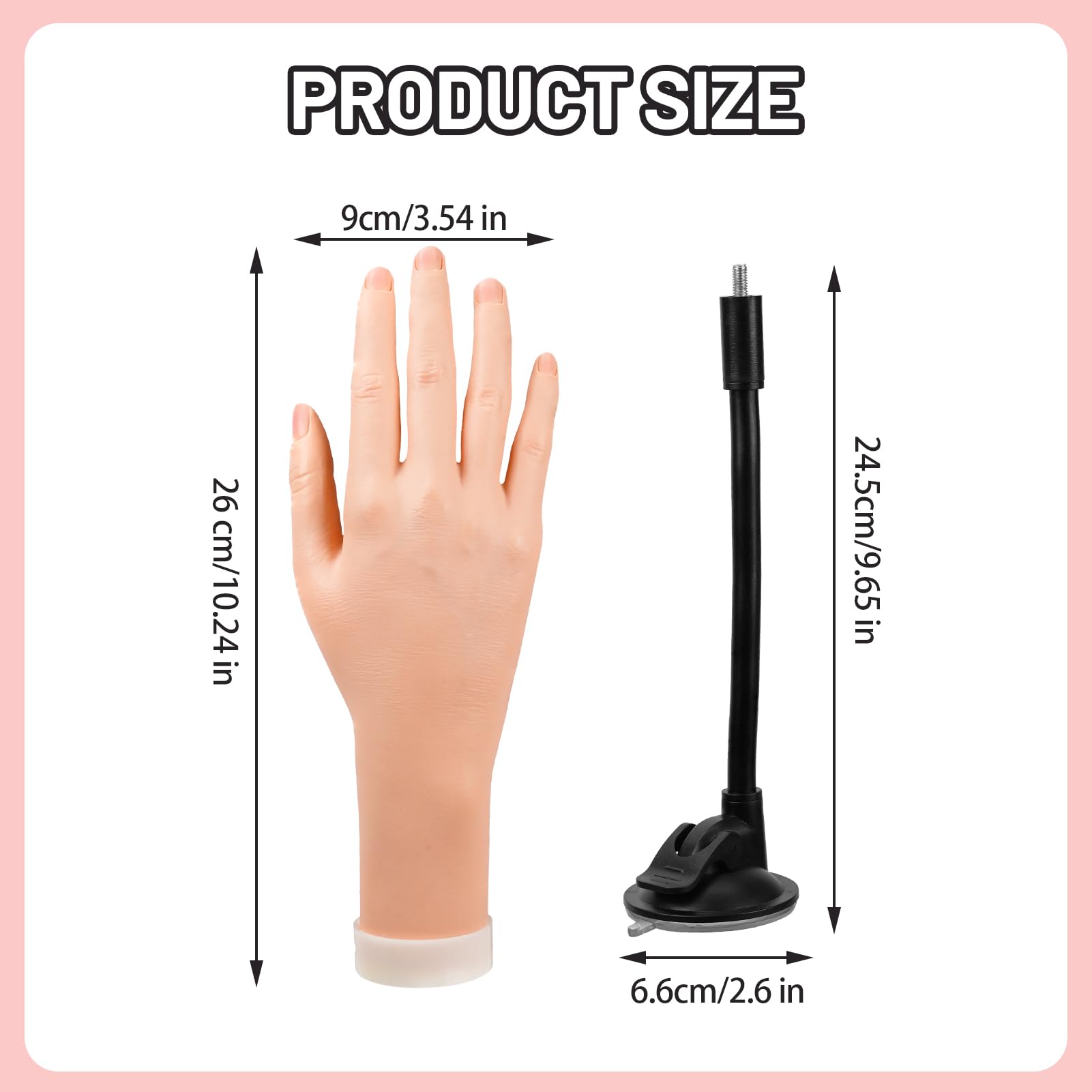Silicone Practice Hand for Acrylic Nails with Stand, Tips & Adhesive Tabs