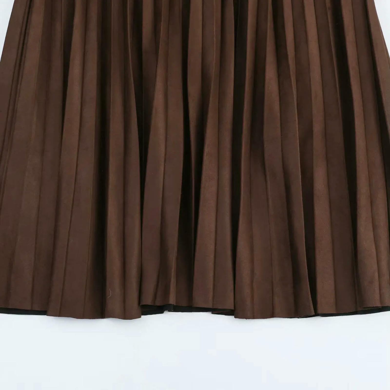 Gonna Lunga Temperamento Autunnale da Donna Elegante con Cintura Gonne Lunghe Midi A Pieghe Femminile Senso Cadente Streetwear-Marrone-s