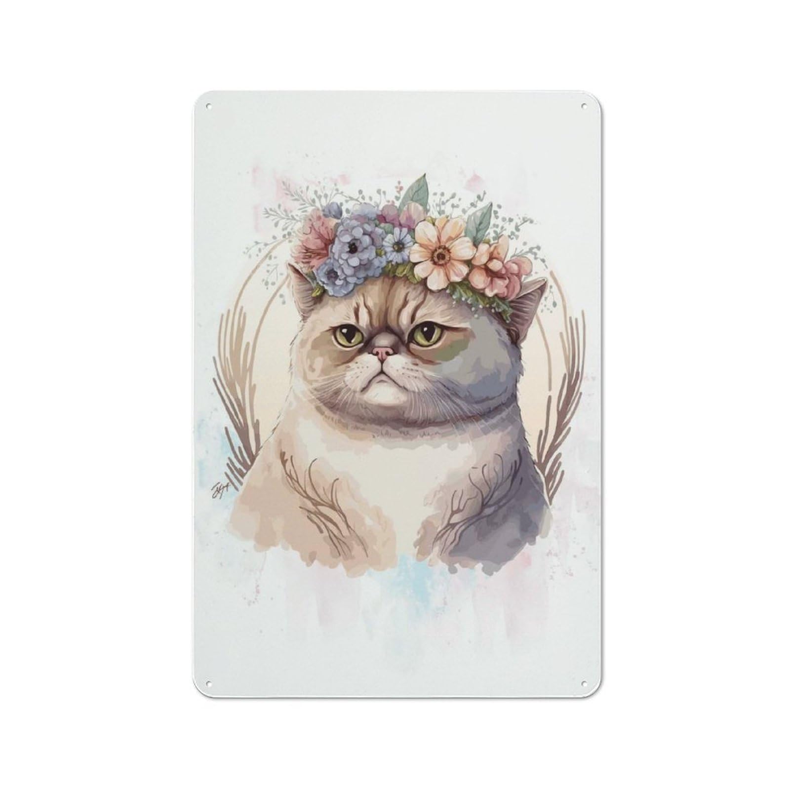 Junmoney Style-9 Exotic Shorthair Plant Cat Rustic Tin Wall Plaque 30X20cm For Kitchen Or Home Bar, A Winter Wall Decor Update For Kitchen Decor Lovers