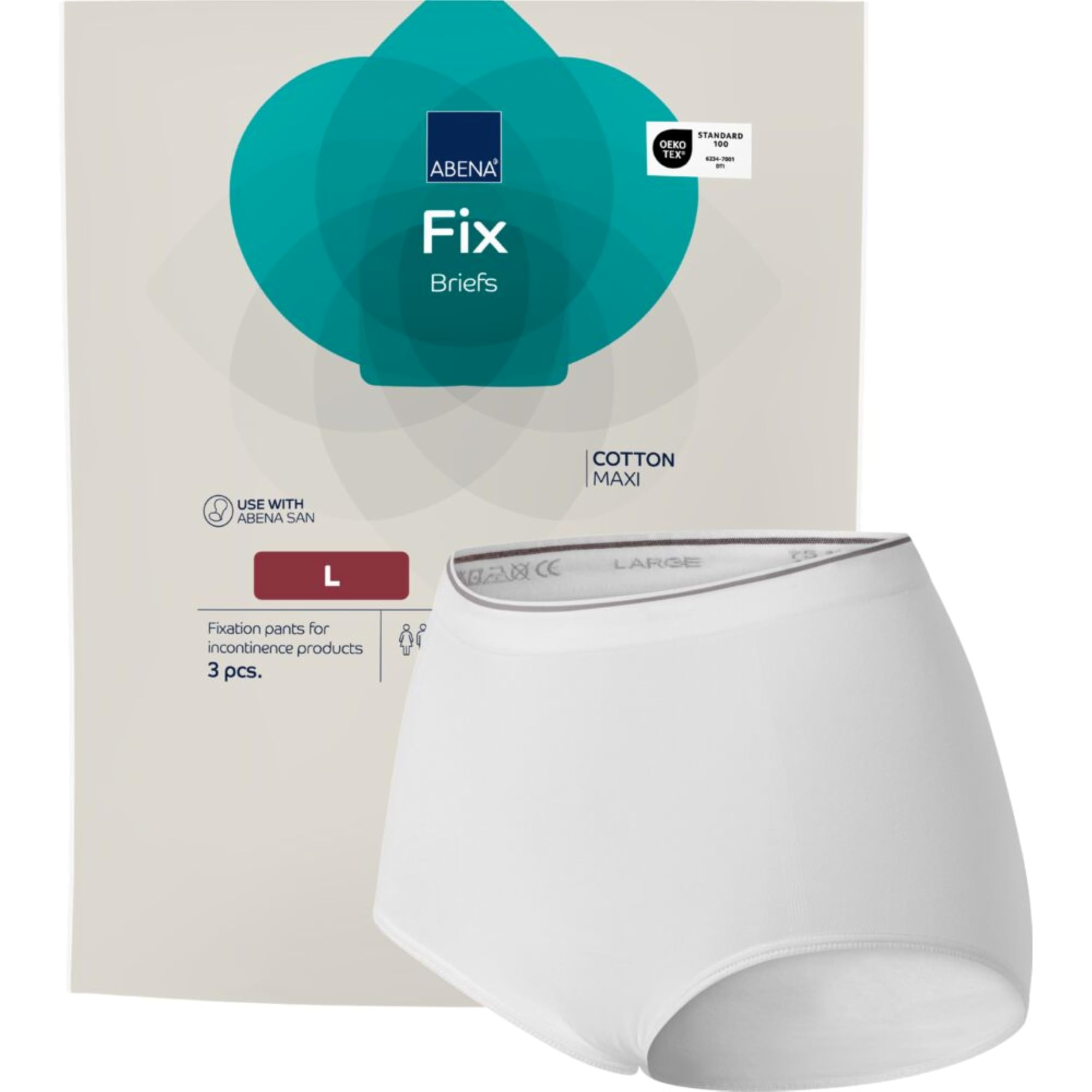 ABENA Fix Pants Cotton, Large, Pack of 3, Unisex Breathable Fixation Pants Without Legs, Soft Cotton Washable Incontinence Support Underwear, Washable up to 100 Times, Seamless, Secure Fit