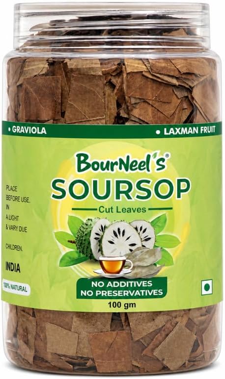 BourNeel's® Soursop Cut Leaves 100 gm | SoursopTea | |No Preservatives | Healthy Graviola Laxman Phal Dry Cut Leaves | High Vitamin C |Soursop Kadha Tea |