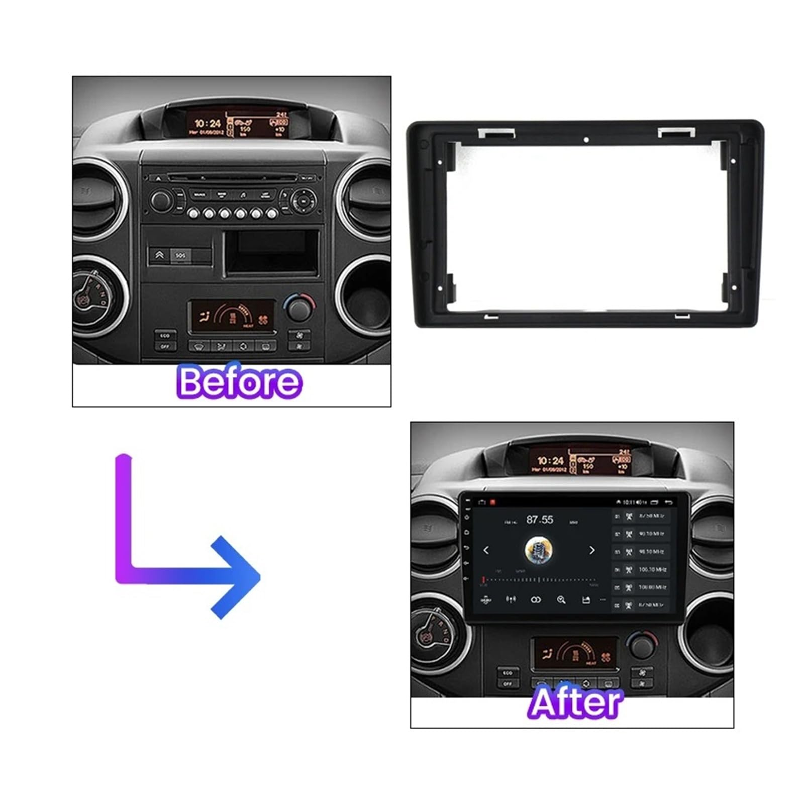 Mascherina Autoradio Cornice Stereo Telaio Fasce Autoradio 9 Pollici per Citroen per Berlingo 2010-2017 Pannello Cruscotto Cavo di Alimentazione Canbus Trim